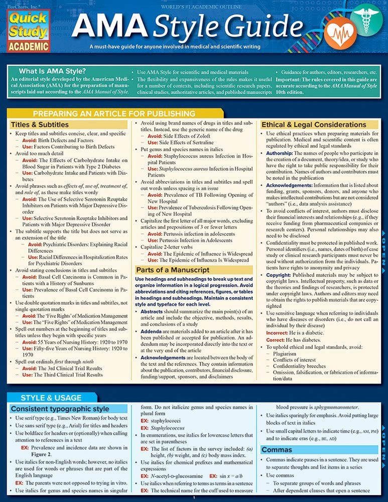 AMA Style Guide (Quick Study Academic) Sheahan, Kyra cards Very Good