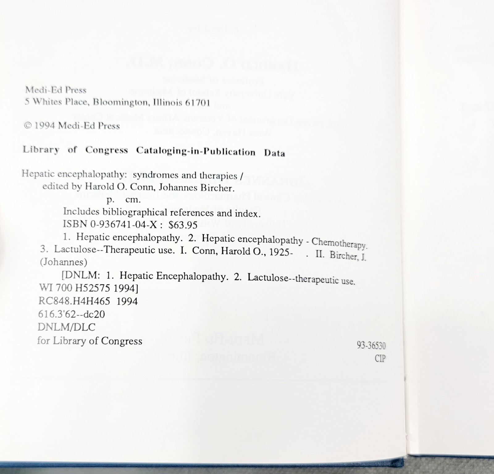 1994 HEPATIC ENCEPHALOPATHY SYNDROMES AND TREATMENTS Hardcover CONN/BIRCHER