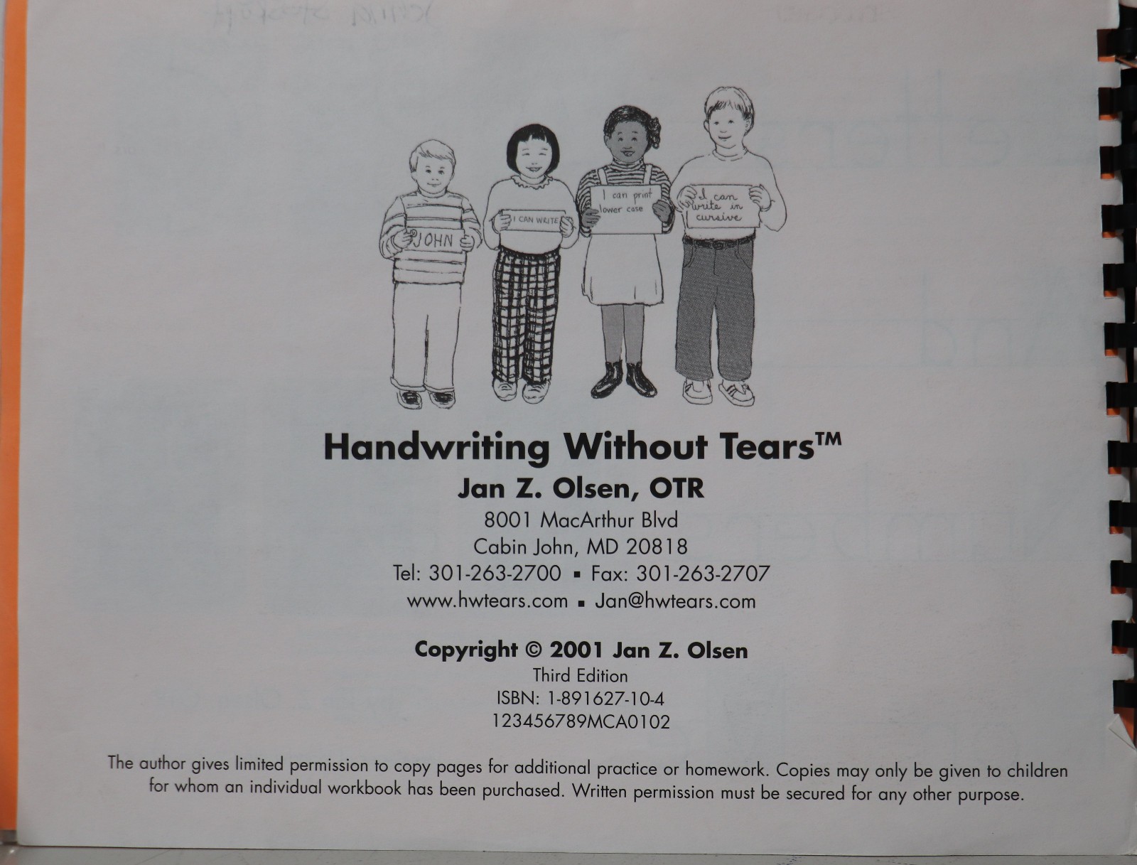 Handwriting Without Tears: Letters and Numbers for Me (3rd Ed) Jan Z Olsen NEW