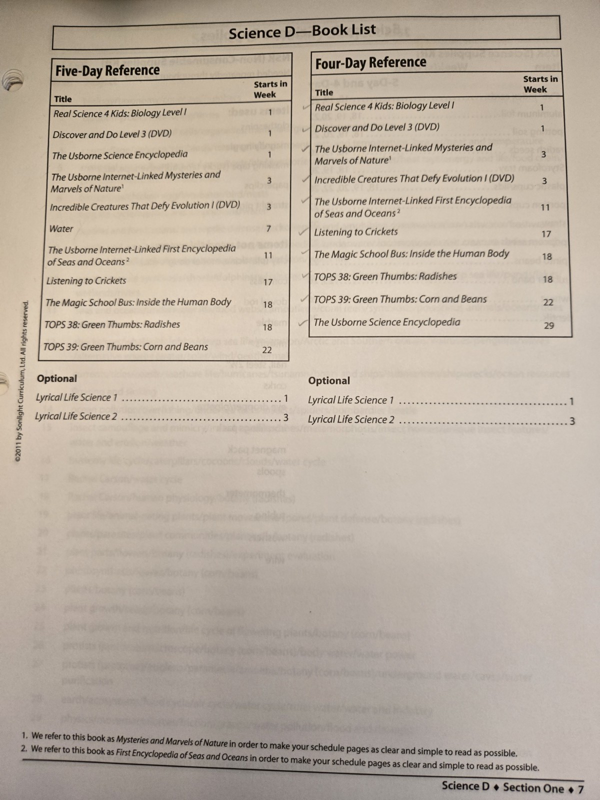 Sonlight Science D Instructor Guide, Activity Sheet, Books With Experiment Kit