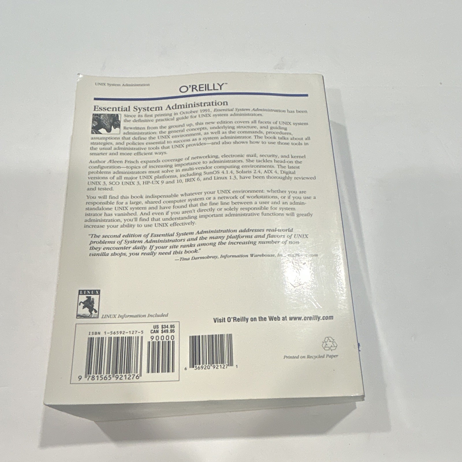 O’Reilly Essential System Administration 2nd Ed Paperback Ellen Frisch 1995 ISBN