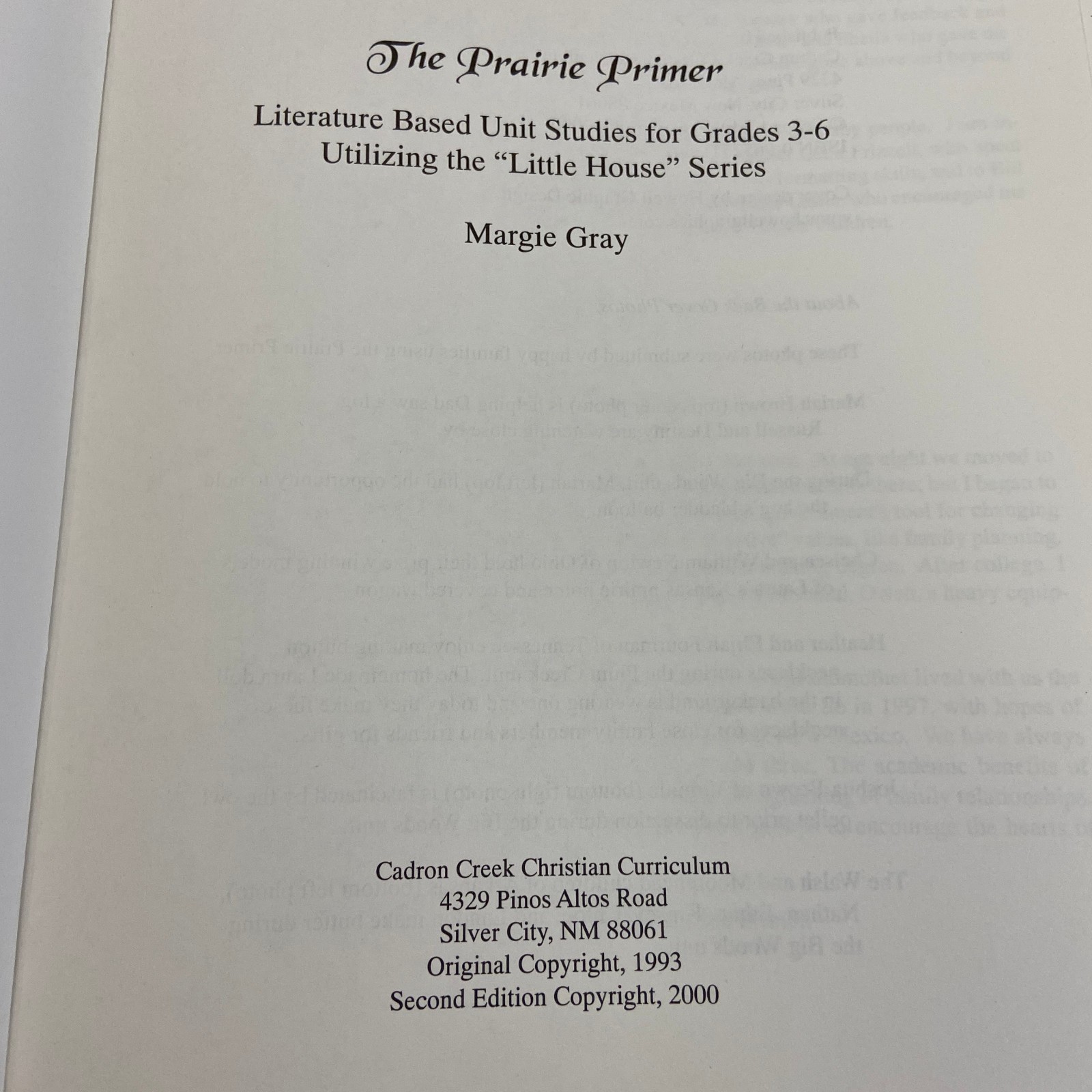 The Prairie Primer Literature Based Unit Studies Margie Gray Second Edition TPB